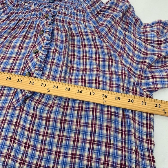 Democracy  Plaid Pop Over  Blouse Top Woman Large  Ruffle  Long Sleeve Western - Picture 11 of 12